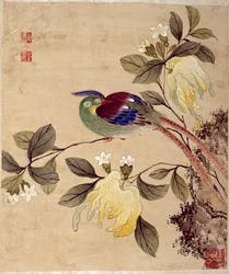 Una de una serie de pinturas de aves y frutas, finales del siglo XIX